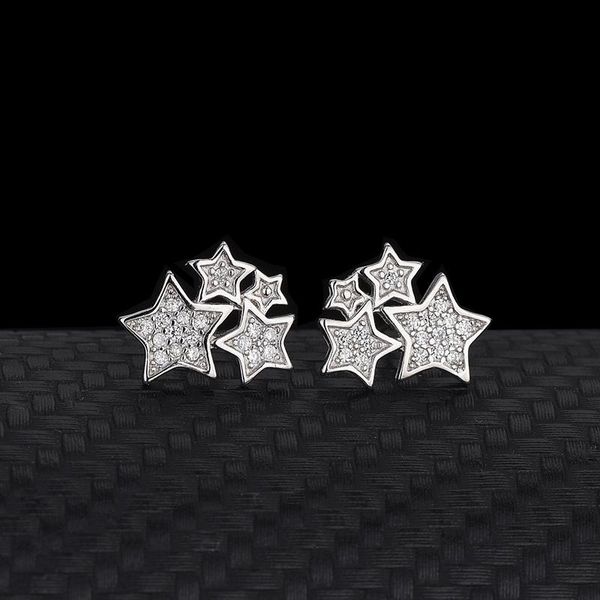 

stud simple three set diamond pentagram s925 sterling silver temperament fashion korean jewelry earrings female, Golden;silver