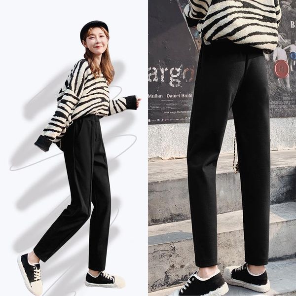 

women's pants & capris thicken women pencil 2021 autumn winter ol style wool female high waist haren casual for, Black;white