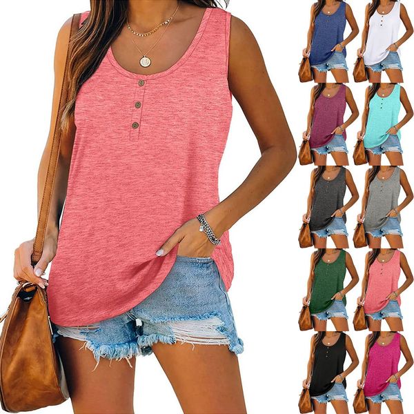 

women's blouse solid color door opener button loose round neck t-shirt women, White