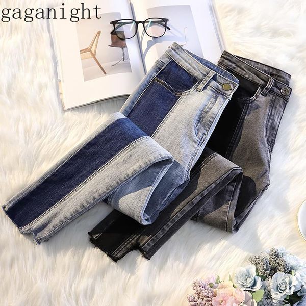 

women's pants & capris gaganight korean contrast color patchwork denim women high waist hip button design slim trouser spring 2021 pant, Black;white