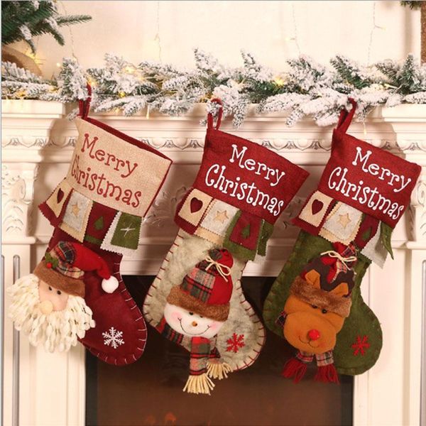 

christmas decorations stockings holders with santa elk snowman xmas tree windows hanging fireplace ornaments holiday decor regali natale