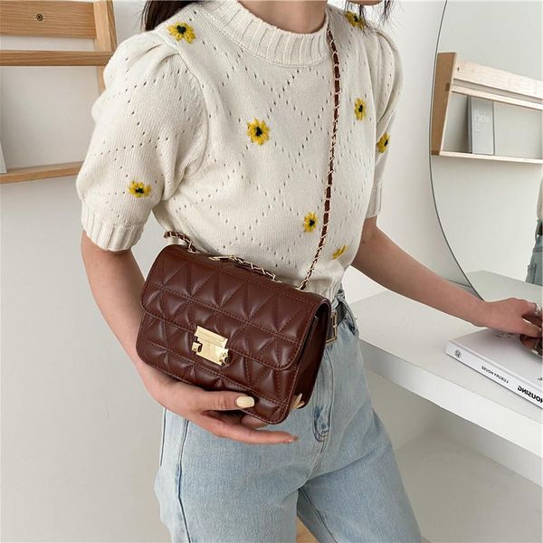 

2021 korean rhombic of new small trendy texture bag solid square color messen trade fresh foreign sweet the version chain one-shoulder cmvr