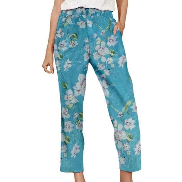 

women's pants & capris skin-friendly simple floral print casual trousers bottoms long elastic waist for travel, Black;white