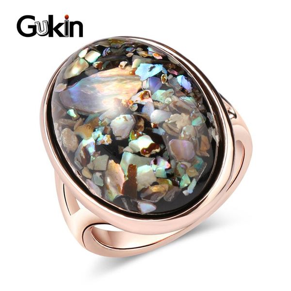 

cluster rings gukin vintage luxury colorful shells for women dazzle artificial coral accessories oval big rose gold ring jewelry, Golden;silver