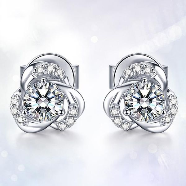 

stud korean style earrings 925 silver jewelry with zircon gemstone accessories for women wedding party gifts wholesale, Golden;silver
