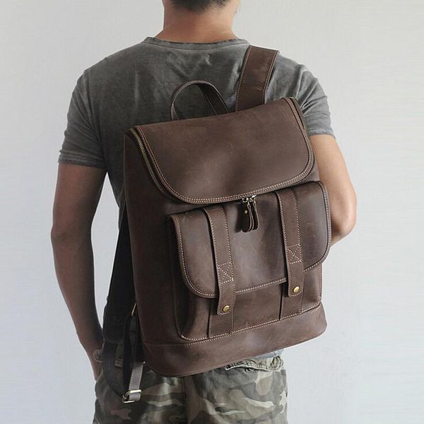 

backpack genuine leather women/men travel bags school laptravellermood teenager