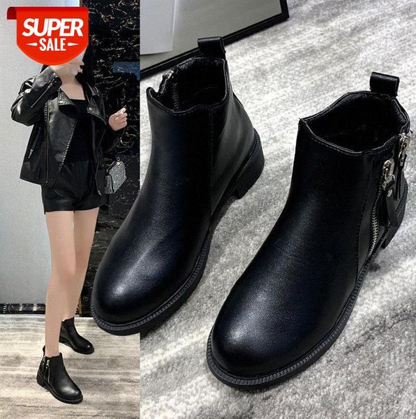 

martin boots women's british style and cotton leather shoes double zipper show feet small short #br4u