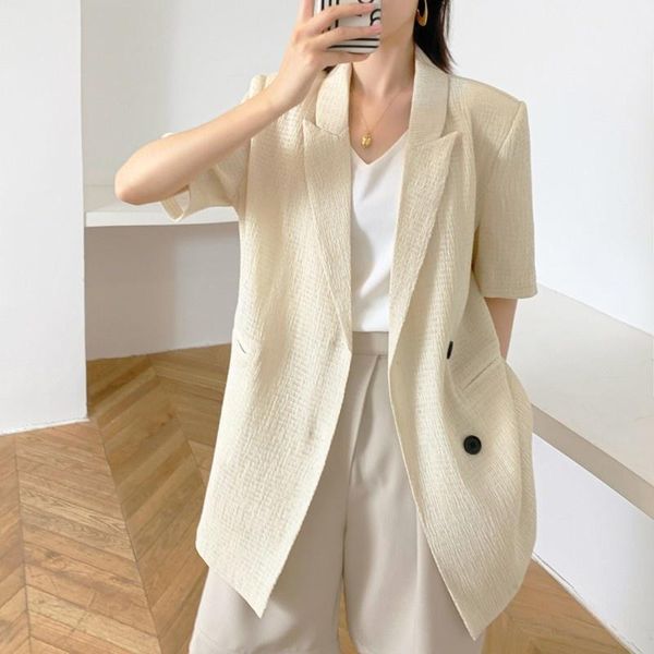 Kadın Takım Elbise Blazers Yaz 2022 Kısa Kollu Takım Elbise Ceket Kadınlar Ince Giyim Moda Tasarımcısı Rahat Düz Renk Ofis Bayanlar Blazer T
