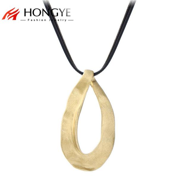 

pendant necklaces hongye unique polishing design double pu leather necklace statement oval drawing for women fashion jewelry, Silver