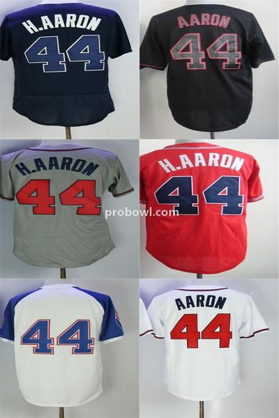 

mens womens kids toddlers discount atlanta jersey 44 hank aaron white grey red blue embroidery logo baseball jerseys., Blue;black