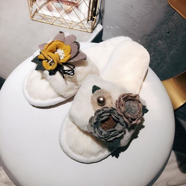 

slippers winter women house slipper plush fur slides fluffy faux not-slip flat sandals female casual shoes wg2o, Black