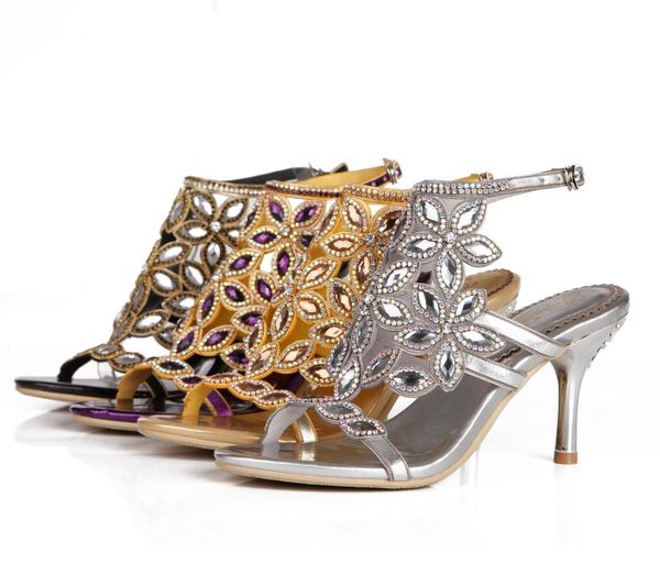 

christia bella fashion ladies thin heels sandals version bohemian style formal party shoes rhinestones women high shoe, Black