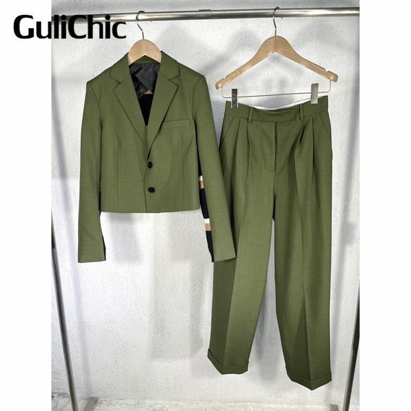 

women's two piece pants 8.9 gulichic women back knit striped short black jacket or solid color straight set, White
