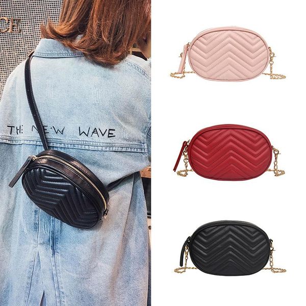 

waist bags women's bag fashion pu wave pattern rhombus chain simple one shoulder diagonal chest pink