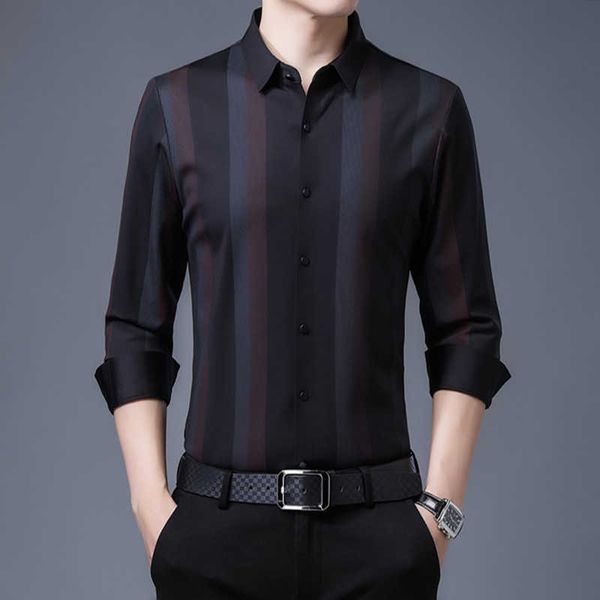 

fashion casual autumn no iron shirt men's long sleeve vertical elastic, White;black