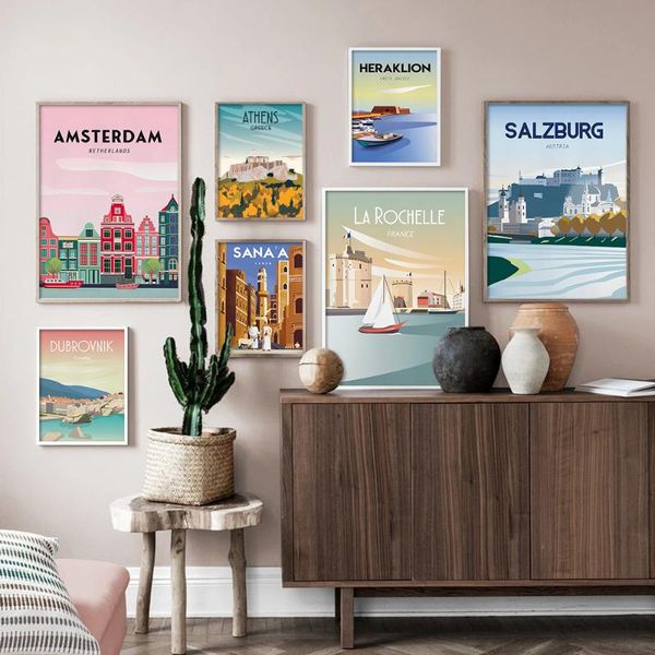 

paintings amsterdam wall art canvas poster pink travel print decor france la rochelle decorative picture painting canada vintage