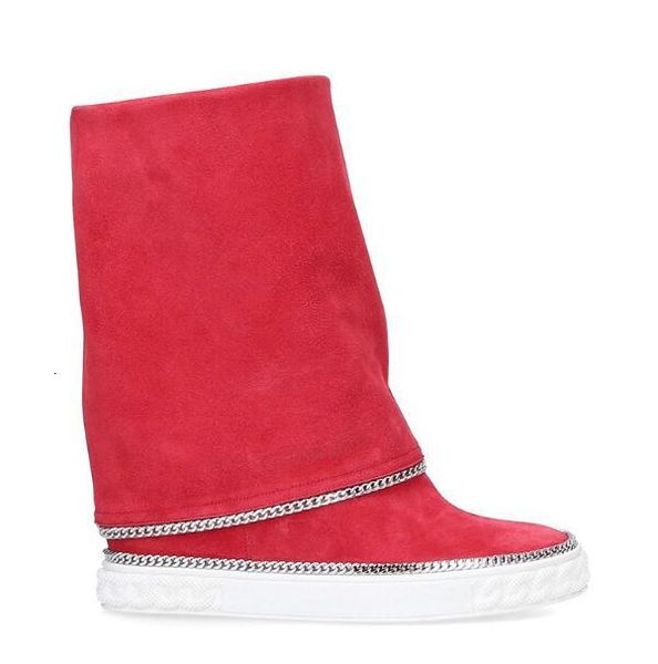 

boots red blue woman pink yellow cow suede growing height mid calf boots girls strapped chain slips in wedge hidden fold short c6zz, Black