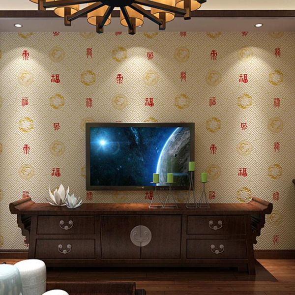 

wallpapers q qihang chinese neoclassical blessing calligraphy teahouse el pvc wallpaper roll red color 0.53m*10m=5.3m2
