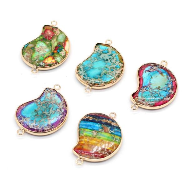 

charms small pendant natural emperor stone gilt edge connector for jewelry making diy necklace earring accessories 28x40mm, Bronze;silver