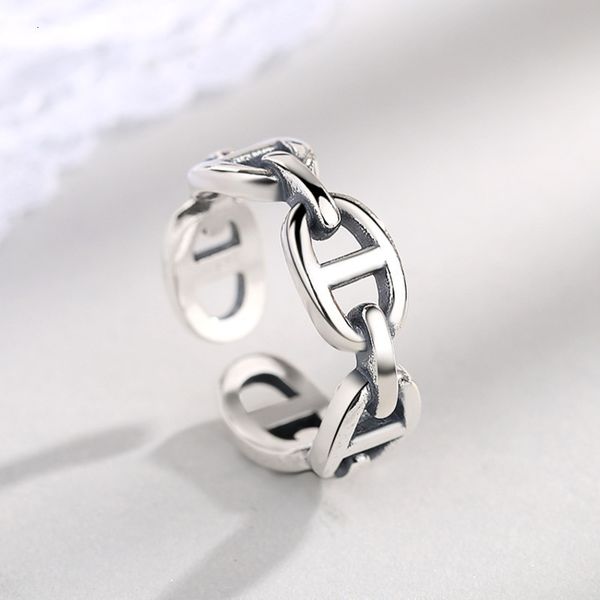 

japanese and korean mahua chain grain pig nose s925 pure silver ring
