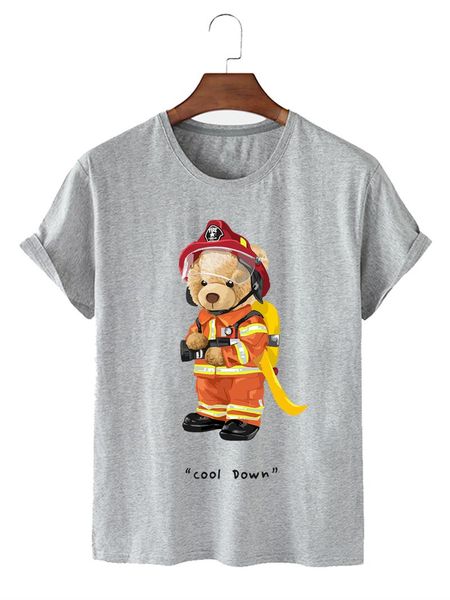 

women's t-shirt arrival creative bear pattern print tees oversized comfortable round neck short sleeve pure cotton basic, White