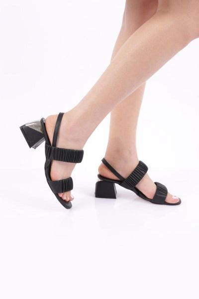 

sandals 635 women's blunt nose shir strappy heels, Black