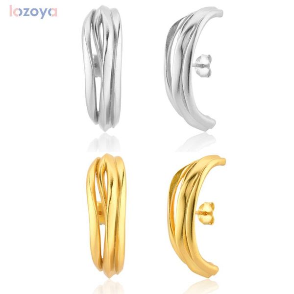 

hoop & huggie lozoya 925 sterling silver earring womne gold thick large three line circle fashion fine geometric party jewelry 2021 clips, Golden;silver