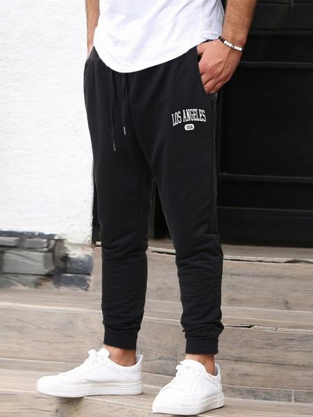 

men letter graphic drawstring waist sweatpants c9j8#, Black