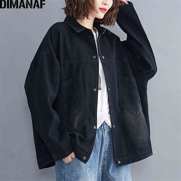 

plus size jackets coats women clothing vintage bomber jacket denim lady outerwear loose casual long sleeve jeans black 210531, Black;brown