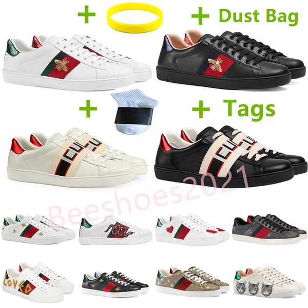 

mens italy bee walking casual shoes women flat leather shoe tiger snake green red stripes embroidered couples trainers des chaussures, Black