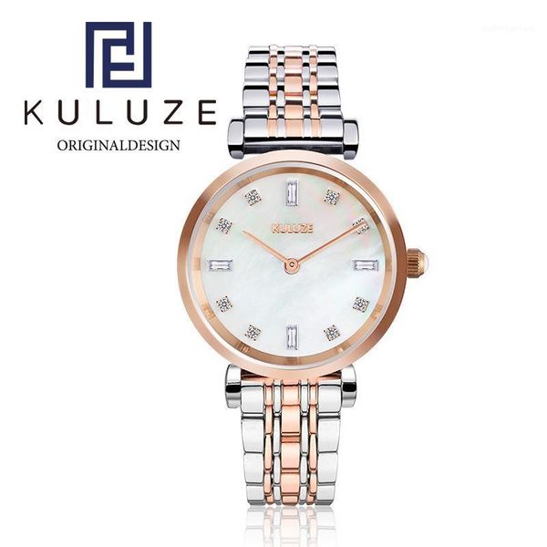 

wristwatches kuluze watch with a mother of pearl dial quartz movement women's carlie mini stainless steel dress brand, Slivery;brown