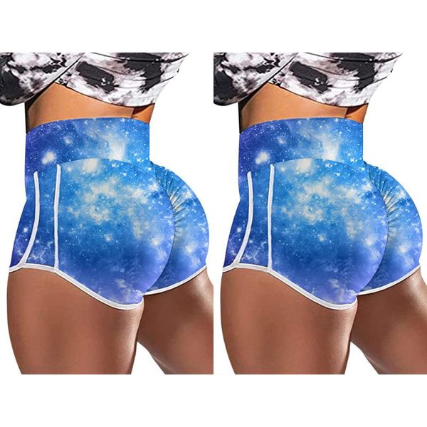 

running shorts women butt-lift yoga tie dye pants ladies summer active wear bottoms gym sports high waist fitness mini trousers, Black;blue