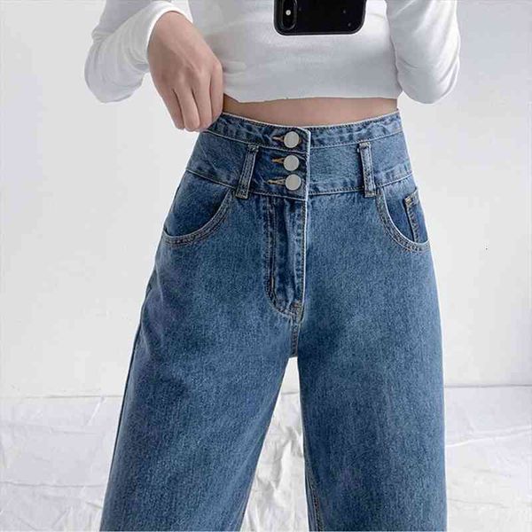 

blue vintage high waist women jean straight cotton loose wide leg denim pants 90s aesthetic urban fashion baggy streetwear