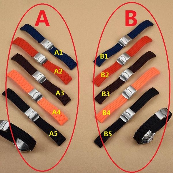 

watch bands essential18mm, 20mm, 22mm, 24mm 5 colors silicone rubber strap band waterproof black watchband on for hours, Black;brown