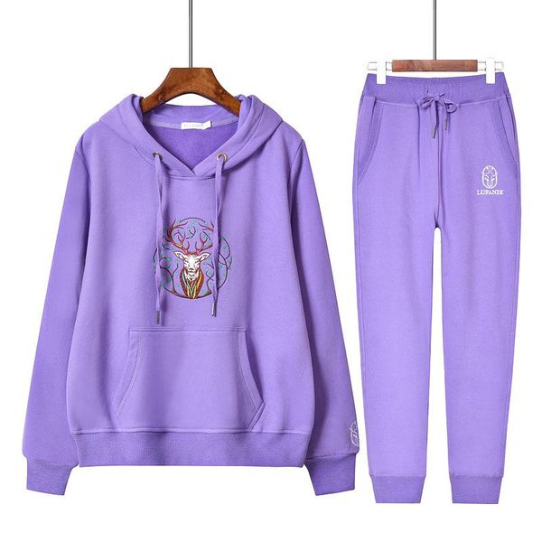 

women's hoodies & sweatshirts suit thick high-qualitytwo-piece sweatshirt plus velvet pure cotton hooded pullover embroidered hoodie co, Black