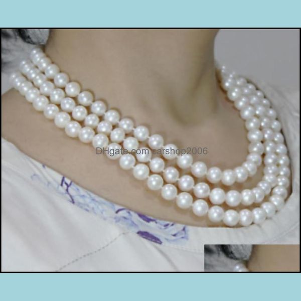 

beaded necklaces & pendants jewelry 8-9mm 3 rows white natural pearl necklace 18inch 19inch 20inch 925 sier clasp womens gift drop delivery, Silver