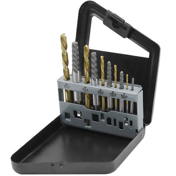 

hand tools 10pcs left drill bit set, spiral flute extractor set broken bolt remover, easily remove stripped or damaged screws