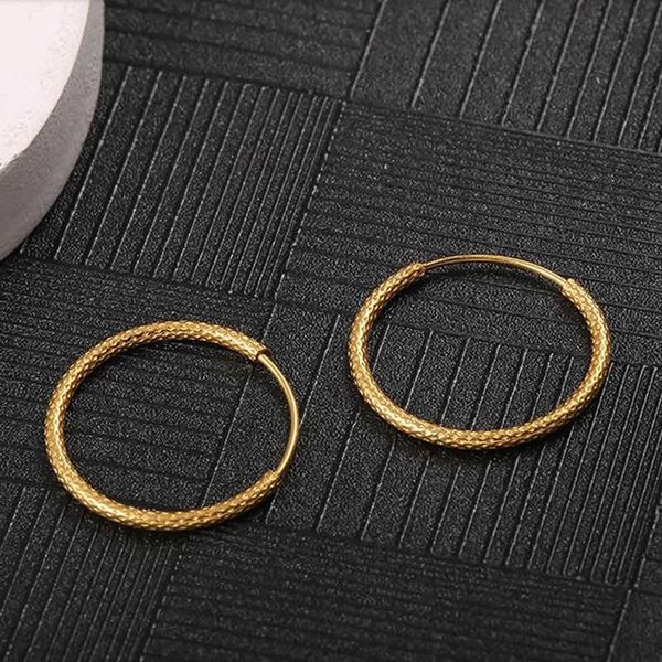 

hoop & huggie pure 24k yellow gold earrings women 999 round circle, Golden;silver