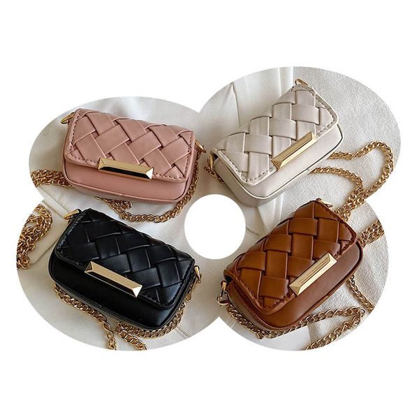 

girls handbags kids bags children accessories mini mother and daughte autumn winter woven childrens fashion chain princess one-shoulder mess, Black