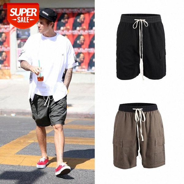 

ins bieber and fog street hanging crotch drawstring washed loose harlan tooling casual five-point pants men's shorts #ch03, Black