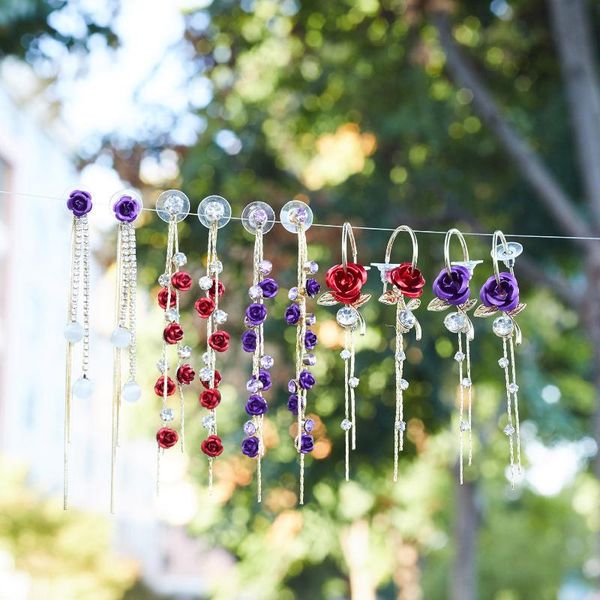 

dangle & chandelier temperament long tassel earrings rose flower female net red super fairy, Silver