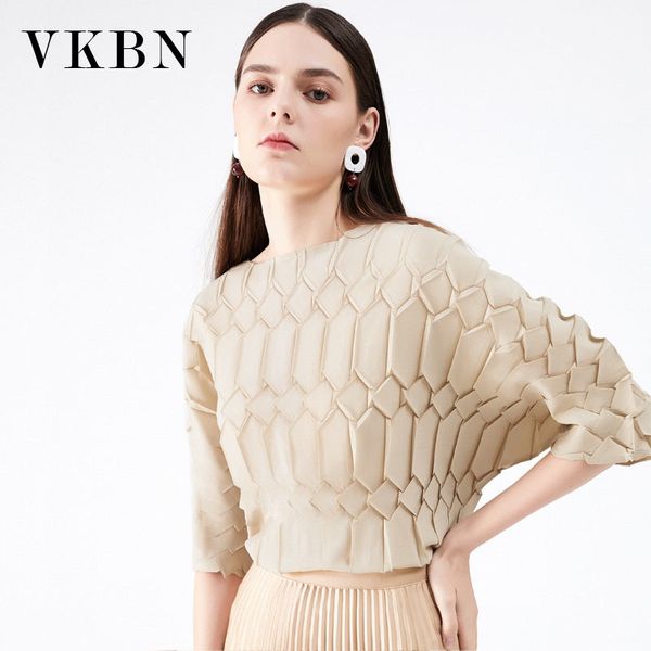 

vkbn spring and summer s large size short sleeve shirt women round neck loose t-shirt women fashionable folds korean clothes 210507, White