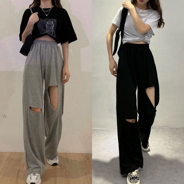 

new straight casual solid wide leg womens trousers loose streetwear suit korean chic pants women high waist plus size spring 210420, Black;white