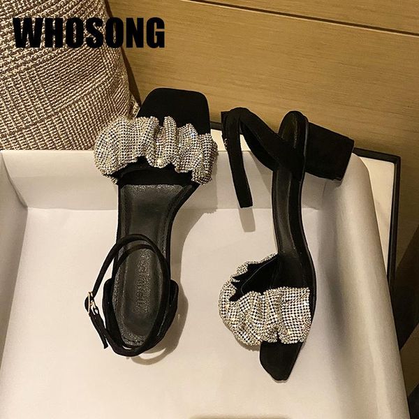 

sandals women sandalias woman shoes girls high thick heels ladies rhinestone female brand bling zapatos de mujer, Black
