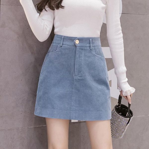 

skirts high waisted corduroy skirt for women fall winter 2021 korean a-line blue short students mini, Black