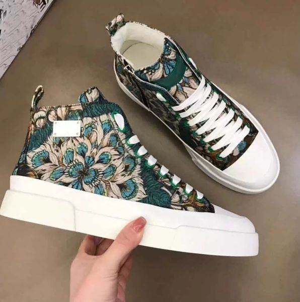 

[original box]peacock brocade portofino high-sneakers shoes rubberized calfskin platfrom walking men chunky rubber outdoor trainers eu38-45, Black