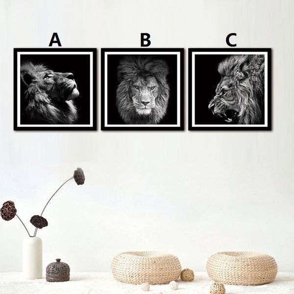 

unframed minimalist painting animal lion head wall art poster