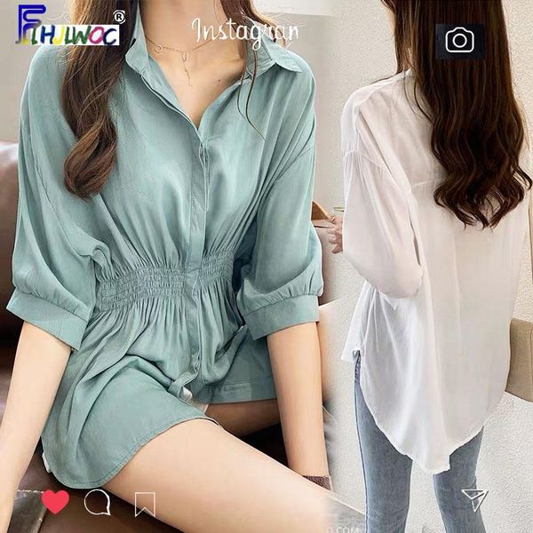 

women's blouses & shirts female button white women summer office lady cute belly design tunic 5822