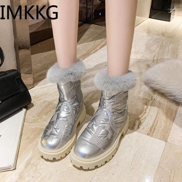 

boots winter women's waterproof snow with warm plush silver footwear mid-heel platform woman shoe1, Black