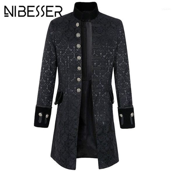 

men's jackets nibesser vintage long sleeve men coat fashion plus size gothic brocade jacket frock velvet trim steampunk cloth1, Black;brown